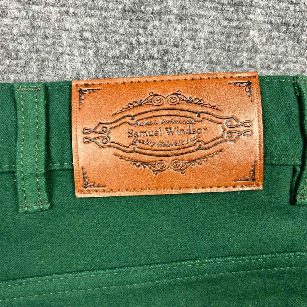 Samuel Windsor Moleskin Jeans Men 38S Green Cotton Straight Leg 5 Pocket Trouser